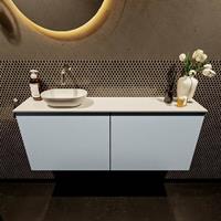 Mondiaz Fowy toiletmeubel 120x50x23cm clay mat 0 kraangaten wasbak: links 2 deuren solid surface met blad MDF kleur wasbak: wit FOWY59029claytalc