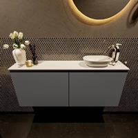 Mondiaz Fowy toiletmeubel 120x50x23cm dark grey mat 1 kraangat wasbak: rechts 2 deuren solid surface met blad MDF kleur wasbak: wit FOWY59027darkgreytalc