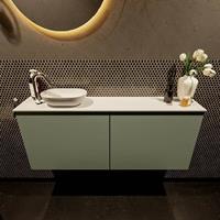 Mondiaz Fowy toiletmeubel 120x50x23cm army mat 1 kraangat wasbak: links 2 deuren solid surface met blad MDF kleur wasbak: wit FOWY59026armytalc