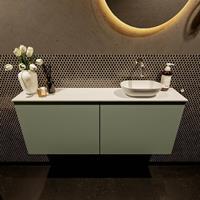 Mondiaz Fowy toiletmeubel 120x50x23cm army mat 0 kraangaten wasbak: rechts 2 deuren solid surface met blad MDF kleur wasbak: wit FOWY59030armytalc