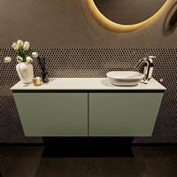 Mondiaz Fowy toiletmeubel 120x50x23cm army mat 1 kraangat wasbak: rechts 2 deuren solid surface met blad MDF kleur wasbak: wit FOWY59027armytalc