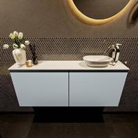 Mondiaz Fowy toiletmeubel 120x50x23cm clay mat 1 kraangat wasbak: rechts 2 deuren solid surface met blad MDF kleur wasbak: wit FOWY59027claytalc