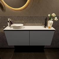 Mondiaz Fowy toiletmeubel 120x50x23cm dark grey mat 1 kraangat wasbak: links 2 deuren solid surface met blad MDF kleur wasbak: wit FOWY59026darkgreytalc