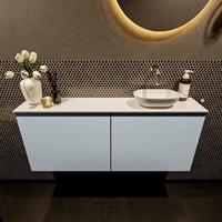 Mondiaz Fowy toiletmeubel 120x50x23cm clay mat 0 kraangaten wasbak: rechts 2 deuren solid surface met blad MDF kleur wasbak: wit FOWY59030claytalc