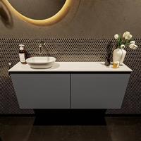 Mondiaz Fowy toiletmeubel 120x50x23cm dark grey mat 0 kraangaten wasbak: links 2 deuren solid surface met blad MDF kleur wasbak: wit FOWY59029darkgreytalc