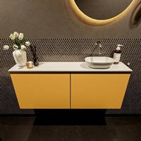 Mondiaz Fowy toiletmeubel 120x50x23cm ocher mat 0 kraangaten wasbak: rechts 2 deuren solid surface met blad MDF kleur wasbak: wit FOWY59030ochertalc