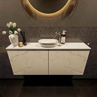 Mondiaz Fowy toiletmeubel 120x50x23cm Carrara mat 1 kraangat wasbak: midden 2 deuren solid surface met blad Melamine kleur wasbak: wit FOWY59025Carraratalc