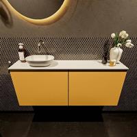 Mondiaz Fowy toiletmeubel 120x50x23cm ocher mat 0 kraangaten wasbak: links 2 deuren solid surface met blad MDF kleur wasbak: wit FOWY59029ochertalc