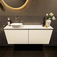 Mondiaz Fowy toiletmeubel 120x50x23cm talc mat 0 kraangaten wasbak: links 2 deuren solid surface met blad MDF kleur wasbak: wit FOWY59029talctalc