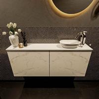 Mondiaz Fowy toiletmeubel 120x50x23cm Carrara mat 1 kraangat wasbak: rechts 2 deuren solid surface met blad Melamine kleur wasbak: wit FOWY59027Carraratalc