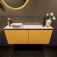 Mondiaz Fowy toiletmeubel 120x50x23cm ocher mat 1 kraangat wasbak: links 2 deuren solid surface met blad MDF kleur wasbak: wit FOWY59026ochertalc