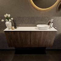 Mondiaz Fowy toiletmeubel 120x50x23cm dark brown mat 1 kraangat wasbak: rechts 2 deuren solid surface met blad Melamine kleur wasbak: wit FOWY59027darkbrowntalc