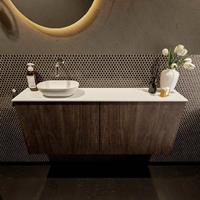 Mondiaz Fowy toiletmeubel 120x50x23cm dark brown mat 0 kraangaten wasbak: links 2 deuren solid surface met blad Melamine kleur wasbak: wit FOWY59029darkbrowntalc