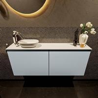 Mondiaz Fowy toiletmeubel 120x50x23cm clay mat 1 kraangat wasbak: links 2 deuren solid surface met blad MDF kleur wasbak: wit FOWY59026claytalc