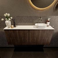 Mondiaz Fowy toiletmeubel 120x50x23cm dark brown mat 0 kraangaten wasbak: rechts 2 deuren solid surface met blad Melamine kleur wasbak: wit FOWY59030darkbrowntalc