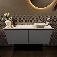 Mondiaz Fowy toiletmeubel 120x50x23cm dark grey mat 0 kraangaten wasbak: rechts 2 deuren solid surface met blad MDF kleur wasbak: wit FOWY59030darkgreytalc