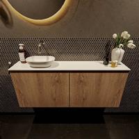 Mondiaz Fowy toiletmeubel 120x50x23cm washed oak mat 0 kraangaten wasbak: links 2 deuren solid surface met blad Melamine kleur wasbak: wit FOWY59029washedoaktalc