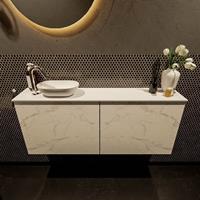 Mondiaz Fowy toiletmeubel 120x50x23cm Carrara mat 1 kraangat wasbak: links 2 deuren solid surface met blad Melamine kleur wasbak: wit FOWY59026Carraratalc
