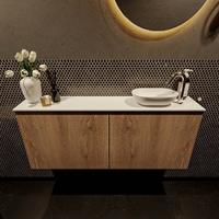 Mondiaz Fowy toiletmeubel 120x50x23cm washed oak mat 1 kraangat wasbak: rechts 2 deuren solid surface met blad Melamine kleur wasbak: wit FOWY59027washedoaktalc