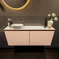 Mondiaz Fowy toiletmeubel 120x50x23cm rosee mat 1 kraangat wasbak: links 2 deuren solid surface met blad MDF kleur wasbak: wit FOWY59026roseetalc