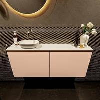 Mondiaz Fowy toiletmeubel 120x50x23cm rosee mat 0 kraangaten wasbak: links 2 deuren solid surface met blad MDF kleur wasbak: wit FOWY59029roseetalc