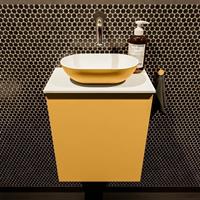 Mondiaz Fowy toiletmeubel 40x50x23cm ocher mat 0 kraangaten wasbak: midden 1 deur solid surface met blad MDF kleur wasbak: Oranje / Wit FOWY59003ocherocher