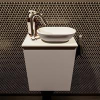 Mondiaz Fowy toiletmeubel 40x50x23cm smoke mat 1 kraangat wasbak: rechts 1 deur solid surface met blad MDF kleur wasbak: Antraciet / Wit FOWY59002smokesmoke