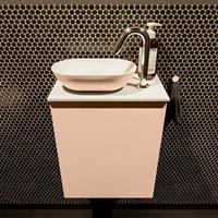 Mondiaz Fowy toiletmeubel 40x50x23cm rosee mat 1 kraangat wasbak: links 1 deur solid surface met blad MDF kleur wasbak: Roze / Wit FOWY59001roseerosee