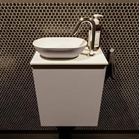 Mondiaz Fowy toiletmeubel 40x50x23cm smoke mat 1 kraangat wasbak: links 1 deur solid surface met blad MDF kleur wasbak: Antraciet / Wit FOWY59001smokesmoke