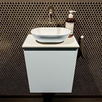 Mondiaz Fowy toiletmeubel 40x50x23cm clay mat 0 kraangaten wasbak: midden 1 deur solid surface met blad MDF kleur wasbak: Bruin / Wit FOWY59003clayclay