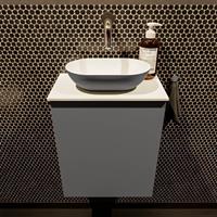 Mondiaz Fowy toiletmeubel 40x50x23cm dark grey mat 0 kraangaten wasbak: midden 1 deur solid surface met blad MDF kleur wasbak: Grijs / Wit FOWY59003darkgreydarkgrey