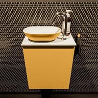 Mondiaz Fowy toiletmeubel 40x50x23cm ocher mat 1 kraangat wasbak: links 1 deur solid surface met blad MDF kleur wasbak: Oranje / Wit FOWY59001ocherocher