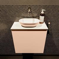 Mondiaz Fowy toiletmeubel 50x50x23cm rosee mat 0 kraangaten wasbak: midden 1 deur solid surface met blad MDF kleur wasbak: Roze / Wit FOWY59006roseerosee