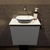 Mondiaz Fowy toiletmeubel 50x50x23cm dark grey mat 0 kraangaten wasbak: midden 1 deur solid surface met blad MDF kleur wasbak: Grijs / Wit FOWY59006darkgreydarkgrey