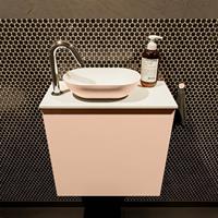 Mondiaz Fowy toiletmeubel 50x50x23cm rosee mat 1 kraangat wasbak: links 1 deur solid surface met blad MDF kleur wasbak: Roze / Wit FOWY59004roseerosee