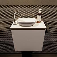 Mondiaz Fowy toiletmeubel 50x50x23cm smoke mat 1 kraangat wasbak: links 1 deur solid surface met blad MDF kleur wasbak: Antraciet / Wit FOWY59004smokesmoke
