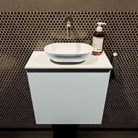 Mondiaz Fowy toiletmeubel 50x50x23cm clay mat 0 kraangaten wasbak: midden 1 deur solid surface met blad MDF kleur wasbak: Bruin / Wit FOWY59006clayclay