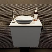Mondiaz Fowy toiletmeubel 50x50x23cm dark grey mat 1 kraangat wasbak: links 1 deur solid surface met blad MDF kleur wasbak: Grijs / Wit FOWY59004darkgreydarkgrey