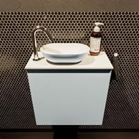 Mondiaz Fowy toiletmeubel 50x50x23cm clay mat 1 kraangat wasbak: links 1 deur solid surface met blad MDF kleur wasbak: Bruin / Wit FOWY59004clayclay