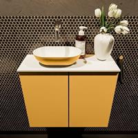 Mondiaz Fowy toiletmeubel 60x50x23cm ocher mat 0 kraangaten wasbak: links 2 deuren solid surface met blad MDF kleur wasbak: Oranje / Wit FOWY59011ocherocher