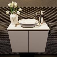 Mondiaz Fowy toiletmeubel 60x50x23cm smoke mat 1 kraangat wasbak: midden 2 deuren solid surface met blad MDF kleur wasbak: Antraciet / Wit FOWY59007smokesmoke