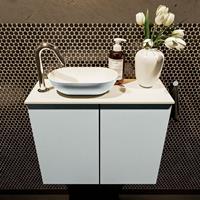Mondiaz Fowy toiletmeubel 60x50x23cm clay mat 1 kraangat wasbak: links 2 deuren solid surface met blad MDF kleur wasbak: Bruin / Wit FOWY59008clayclay