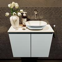 Mondiaz Fowy toiletmeubel 60x50x23cm clay mat 0 kraangaten wasbak: rechts 2 deuren solid surface met blad MDF kleur wasbak: Bruin / Wit FOWY59012clayclay