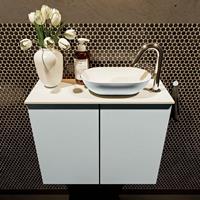 Mondiaz Fowy toiletmeubel 60x50x23cm clay mat 1 kraangat wasbak: rechts 2 deuren solid surface met blad MDF kleur wasbak: Bruin / Wit FOWY59009clayclay