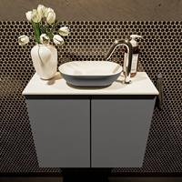 Mondiaz Fowy toiletmeubel 60x50x23cm dark grey mat 1 kraangat wasbak: midden 2 deuren solid surface met blad MDF kleur wasbak: Grijs / Wit FOWY59007darkgreydarkgrey