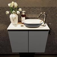 Mondiaz Fowy toiletmeubel 60x50x23cm dark grey mat 1 kraangat wasbak: rechts 2 deuren solid surface met blad MDF kleur wasbak: Grijs / Wit FOWY59009darkgreydarkgrey