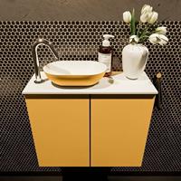 Mondiaz Fowy toiletmeubel 60x50x23cm ocher mat 1 kraangat wasbak: links 2 deuren solid surface met blad MDF kleur wasbak: Oranje / Wit FOWY59008ocherocher