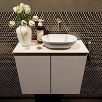 Mondiaz Fowy toiletmeubel 60x50x23cm smoke mat 0 kraangaten wasbak: rechts 2 deuren solid surface met blad MDF kleur wasbak: Antraciet / Wit FOWY59012smokesmoke