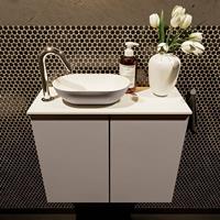Mondiaz Fowy toiletmeubel 60x50x23cm smoke mat 1 kraangat wasbak: links 2 deuren solid surface met blad MDF kleur wasbak: Antraciet / Wit FOWY59008smokesmoke