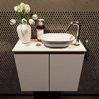 Mondiaz Fowy toiletmeubel 60x50x23cm smoke mat 1 kraangat wasbak: rechts 2 deuren solid surface met blad MDF kleur wasbak: Antraciet / Wit FOWY59009smokesmoke